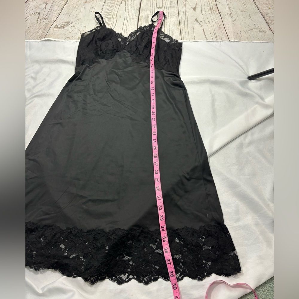 Vintage Vanity Fair Satin Lace Nightgown Slip Dress Black Size 36 - Picture 11 of 11